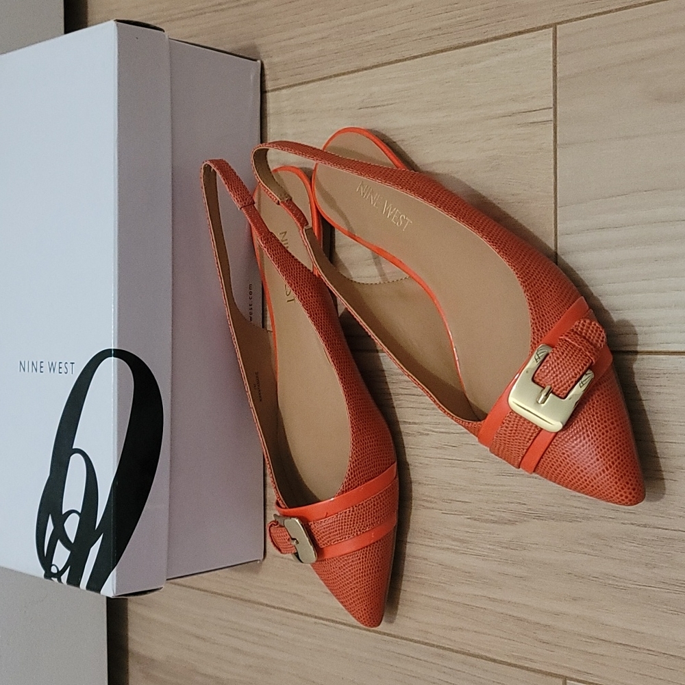 Nine West buckle flat textured mules